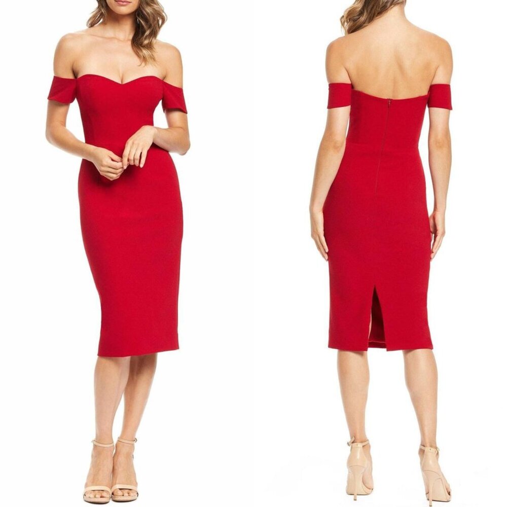 Dress the Population Bailey Off-Shoulder Dress in Garnet - M